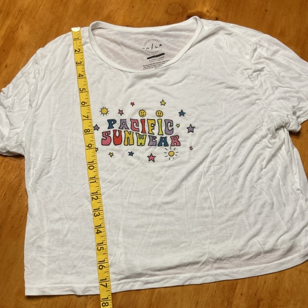 PacSun LA White Cropped Graphic Baby Tee T-Shirt Pacific Sunwear Logo Large - Picture 4 of 7